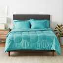 Amazon Basics Full/Queen Comforter Set with Geometric Sheets, 7-Piece Industrial Teal Bedding, Lightweight Microfiber Bed-in-a-Bag