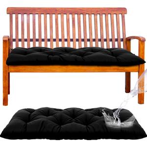 Wenqik Outdoor Bench Cushion Waterproof Bench Cushion for Outdoor Furniture Soft Thicken Porch Swing Pad with Ties for Indoor Garden Patio Seat (Black,48 x 20 x 3 Inches)