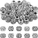 Hicarer 40 Pieces Silver Tone Spacer Loose Beads Hollow Filigree Tibetan Alloy Beads Spacer 10 mm Tiny Metal for Life Design DIY Jewelry Craft Making Necklace Bracelet Supplies