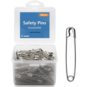 ZIPCCI 2 inch Safety Pins, 200Pcs Large Safety Pins Heavy Duty, Steel Wire
