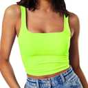 Artfish Women's Sleeveless Strappy Tank Square Neck Double Layer Workout Fitness Casual Basic Crop Tops Size L