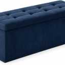 ALASDO 43 Inch Folding Storage Ottoman Bench with Hidden Storage, Velvet Storage Ottoman Foot Rest Stool, End of Bed Bench for Bedroom, Living Room, Entryway and Closet, Navy Blue, 15"D x 43"W x 15"H