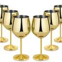 Lifecapido Stainless Steel Wine Glasses Set of 8, 18oz Stainless Steel Wine Goblets, Stemmed Metal Wine Glasses with Cup Brush for Party Office Wedding Anniversary, Great for Red White Wine (Gold)