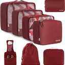 BAGAIL 8 Set Packing Cubes Luggage Packing Organizers for Travel Accessories-Wine Red