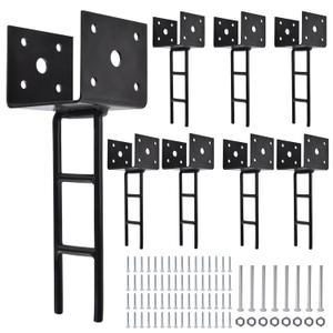 8 Pack U Shape Post Anchor, 4"x 4" Post Base for Concrete, Design Patent Product, 11 Gauge 3 mm Thickness Galvanized Black Pergola Deck Bracket with Screws(Inner Dia 3.6x3.6)