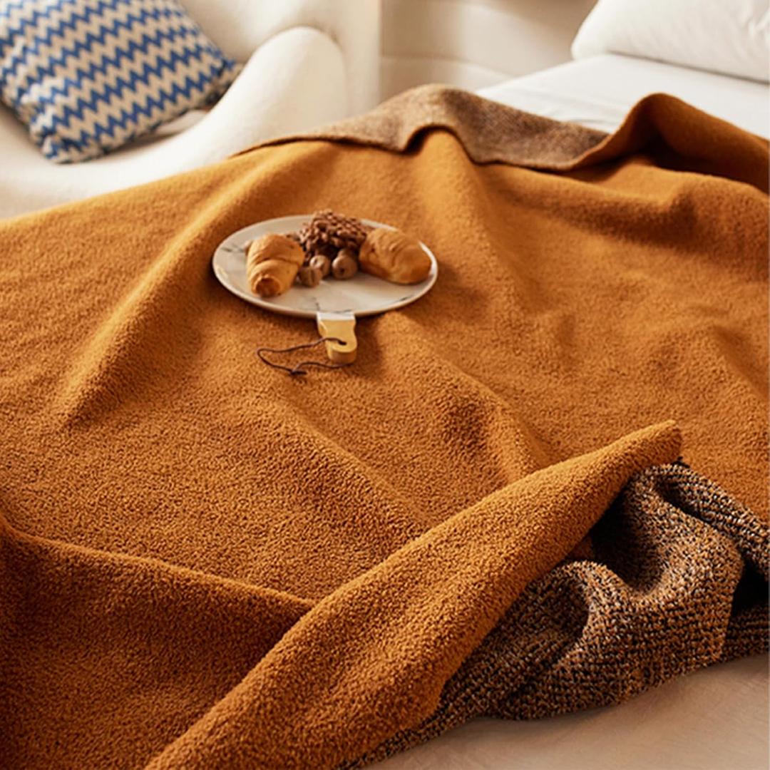 Burnt Orange Throw Blanket 50x70, Reversible Textured Fleece Blankets for Couch and Bed, Soft Warm Decorative Cozy Sofa Blanket for All Seasons
