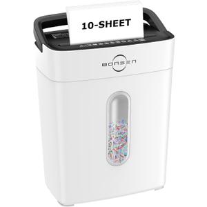 Bonsen 10-Sheet Cross Cut Paper Shredder for Home Office, P-4, Portable Handle, 4 Gallons Bin, Paper and Credit Card Shredder, White (S3201-W New Version)
