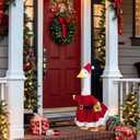 Christmas Porch Goose Outfits for 23" Cement Statue Santa Claus Costume Outfit Dresses Clothes Outdoor Lawn Yard Patio Decor (Red)