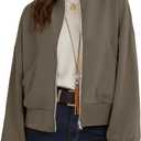 CRAZY GRID Womens Fashion Full Zip Up Jacket Comfy Long Sleeve Cropped Gym Top Solid Color Outfits with Pockets (Medium, C Grey Coffee)