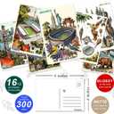 2 x 32Pack Soccer Inspired Souvenir Art USA Canada Mexico City Landmark Postcards, for Sports Fans (4x6 Inch)