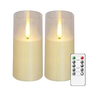 Flameless LED Candles, Upgraded Realistic Flickering Pillar Battery Operated Candles with Remote Timer, Acrylic Electric Set of 2 for Romantic Ambiance and Home Decoration(Grey)