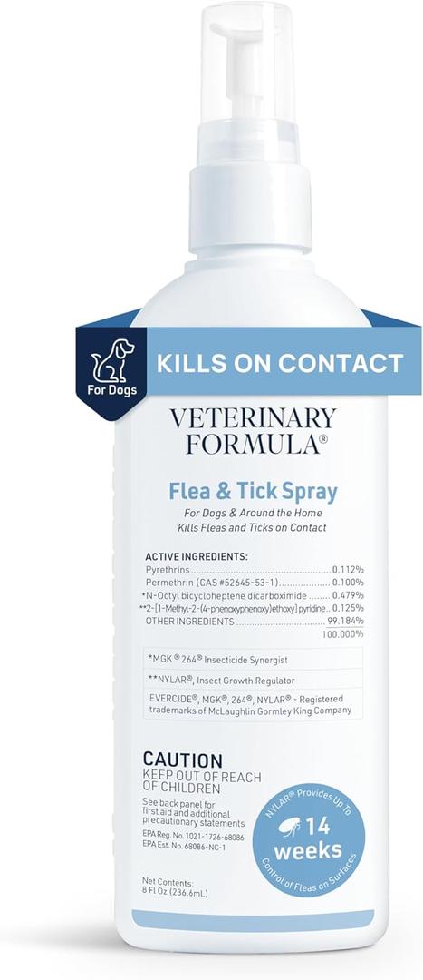 Veterinary Formula Flea and Tick Spray for Dogs, 8 oz  Easy-to-Use Dog Flea Spray, Kills on Contact, Prevents Egg & Larval Development for 14 weeks