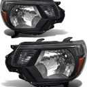Headlight Assembly Pair for 2012-2015 Toyota Tacoma Black Housing Amber Reflector Left Right W/O Bulbs