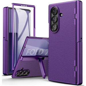 SSLOTSCASE for Samsung Galaxy Z Fold 7 Case with Stand & Hinge Protection & Screen Protector, Kicktand & Raised Edges Protect Camera, Lightweight Rugged Phone Case for Z Fold 7 5G 2025, Dark Purple