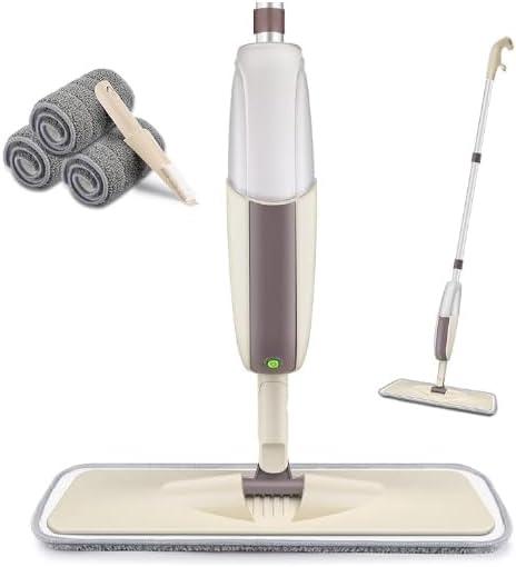 HOMTOYOU Spray Mop for Cleaning Floors: Wet Mop with 1 Refillable Bottle and 3 Washable Microfiber Pads for Home Kitchen Hardwood Laminate Wood Vinyl Ceramic Tiles
