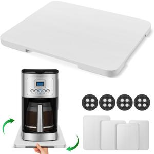 Appliance Slider 360° Rolling Tray for Coffee Maker- Bamboo Coffee Pot Slider Tray Countertop Rotation Sliding Tray with Wheels, Small Appliances Mat White (Small 11.8" × 9.8" × 0.6")