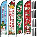 Remagr 4 Pcs Christmas Feather Flag Set 12 ft Tall Merry Christmas Ho Ho Joy Banner Sign with Poles and Ground Spike for Xmas Holiday Decorations Outdoor Garden Shop Business Promotion