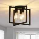 3-Light Ceiling Light Fixture, Black Semi-Flush Mount Chandelier with Geometric Metal Shade, Farmhouse Industrial Lighting for Kitchen Living Room Bedroom Hallway Foyer, E26 Base