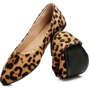 HEAWISH Womens Black Flats Shoes Comfortable Suede Pointed Toe Slip On Casual Ballet Flats Dress Shoes Nude Flats (7, Leopard)