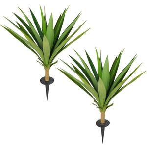 Velener Artificial Agave Plants Outdoor with Ground Spike, Set of 2 UV Resistant Fake Plants, Large Realistic Faux Succulents Plants for Indoor Outdoor Front Porch Garden-22 Inches