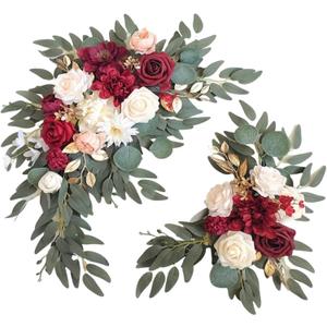 2Pcs Wedding Arch Flowers with Eucalyptus Leaves Exquisite Decorative Artificial Arch Flowers for Wedding, Ceremony, Table Centerpieces