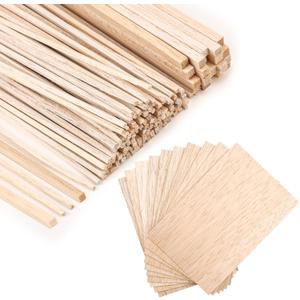 150 Pieces Balsa Wood Sticks Hardwood Square Wooden Craft Dowel Rods Unfinished Balsa Wood Sheets 12" Thin Wooden Strips 1/4 Inch 1/8 Inch for Crafts DIY Projects Models Making Supplies