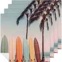 Surfboard Palm Tree Funny Cloth Napkins Reusable Dinner Tablecloth Decor for Restaurant Wedding Party 19 X 19 Inch (4 PCS)