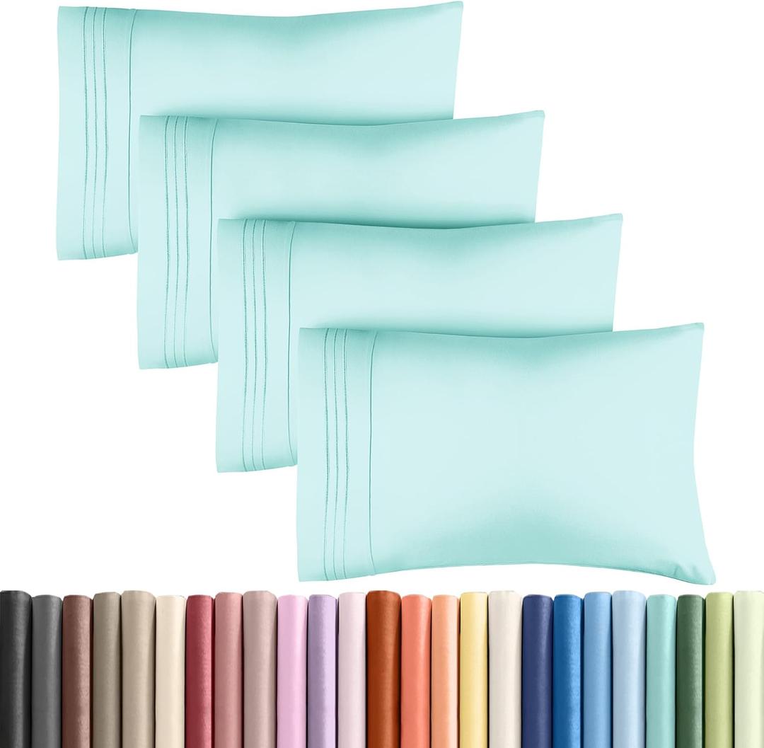 Queen Pillow Cases Set of 4 - Ultra Soft Hotel Quality Pillowcase Covers - Comfy, Cozy & Wrinkle Free - Shrinkage, Stain & Fade Resistant - Machine Washable Pillow Protectors - 4 Piece Set - Spa Blue