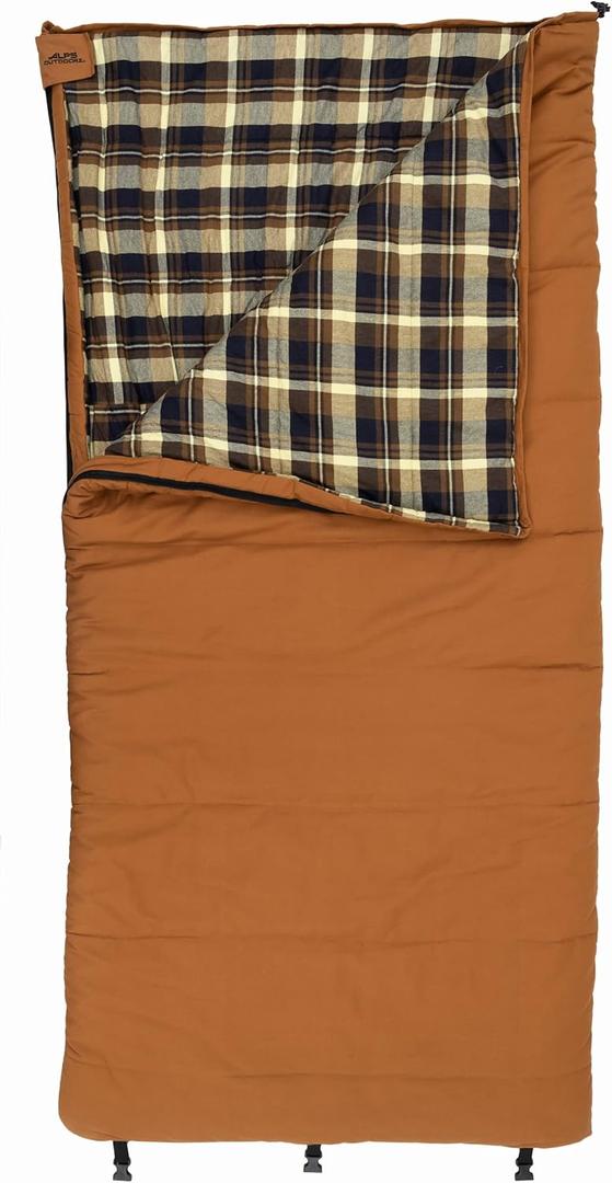 ALPS OutdoorZ Redwood -10 Sleeping Bag, Plaid Flannel Lined, Cotton Canvas (Tan)