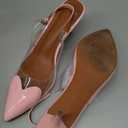 Coutgo Womens Clear Kitten Heels Slingback Pumps Cute Heart Pointed Toe Slip On Party Prom Dress Shoes, Pink, Size 10