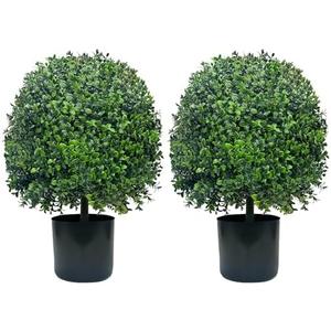 DOPGIB Artificial Boxwood Topiary Ball Trees 20 Inch 2pcs UV-Anti Greenery Decorative Faxu Plants for Home Front Porch, Indoor Walkway, Entryway Indoor & Outdoor Decor