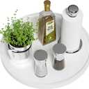 White Lazy Susan, 13.2 Inch Non-Skid Bamboo Turntable for Kitchen Table Cabinets and Closets, Wood Organizer for Kitchen Countertop