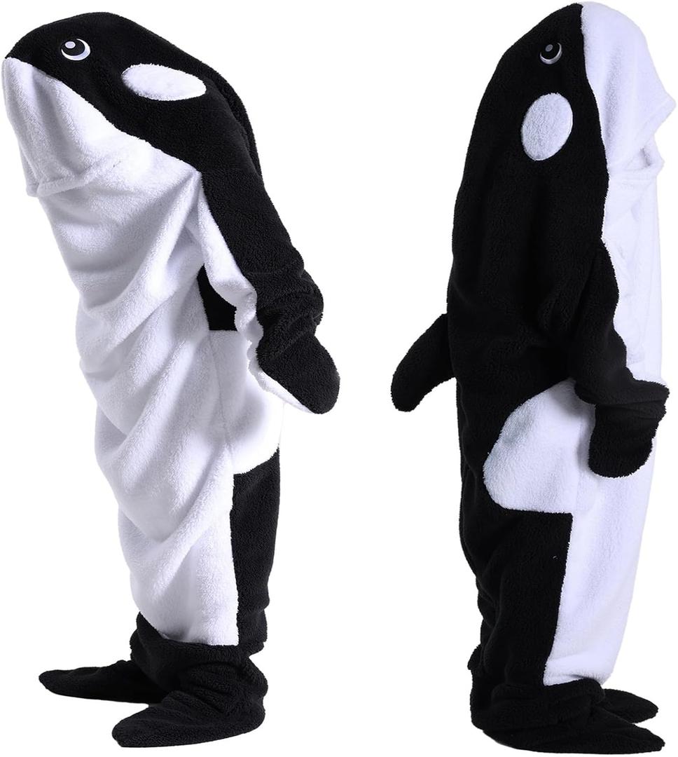Wearable Whale Blanket Onesie for Adult Costume, Super Soft Comfortable Whale Hoodie, Black Whale 2XL (2XL for 67-71in Height)