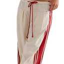 Hongsui Women's Wide Leg Pants Drawstring High Rise Side Striped Slouchy Palazzo Pants with Pockets (Medium, Beige)