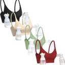 GXXGE Nursing Bra Support Pumping Bra Hands Free All in One Maternity Bra Comfortable Breast No Pad Pumps Bra (Nude/Green/Deep Red, XXL) Pack of 3