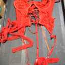 Red Sexy Corset Women's Tummy Control Sexy Lingerie Set Two Piece Lingerie Underwear Sleepwear Steel Ring Pyjamas Garter Lingerie Set Floral Embroidery Mesh Lingerie Set With Stockings, Medium