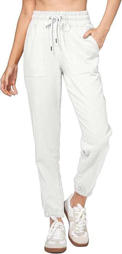 Willit Women Linen Pants Joggers Casual Lightweight Lounge Cotton Linen Travel Beach Summer Pants with Pockets 33W/28L