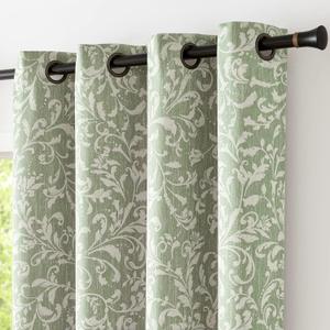 COLLACT 80% Blackout Curtains for Bedroom Green Scroll Floral Patterned Curtains 90 Inches Long Vintage Art Deco Drapes Thermal Insulated Room Darkening Grommet Drapes 2 Panels W50 x L90 Sage Green