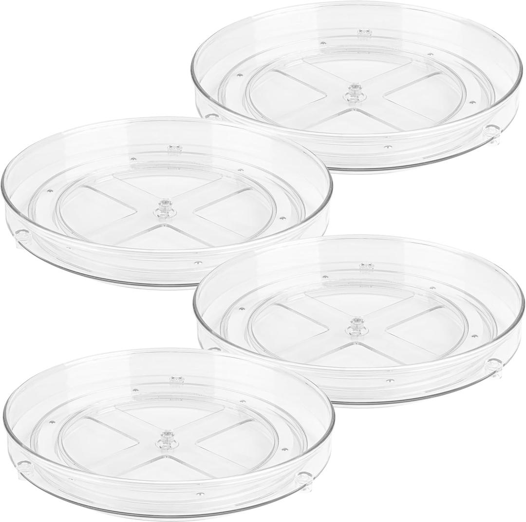 Oizeir Clear Lazy Susan Turntable Organizer (Pack of 4) 9 Inch Acrylic Rotating Storage for Cabinet, Pantry, Fridge, Bathroom, and Vanity Countertops (9 Inches - 4 Pack)