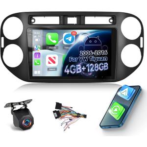 Upgraded 4GB+128GB Car Radio Stereo for VW Tiguan 2006 2007 2008 2009 2010 2011 2012 2013 2014 2015 2016 with Wireless Carplay/Android Auto, Incell Screen/EQ/5G WiFi/GPS/SWC + AHD Rear View Camera