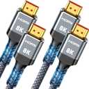 Highwings 8K 2.1 HDMI Cable 1.5FT 2-Pack, Slim 48Gbps Ultra High Speed HDMI Braided Cord-4K@120Hz 8K@60Hz, HDCP 2.2&2.3, Dynamic HDR,eARC,DTS:X,RTX 3090,Compatible with Roku TV/HDTV/PS5/Blu-ray (Grey)