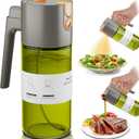 OURCABECUE Upgrade 2 in 1 Oil Sprayer for Cooking, 17oz Light-Blocking Glass Olive Oil Dispenser Bottle for Kitchen,Food-Grade Oil Mister with 8 Stickers for Salad, Frying (Green Bottle-Grey Gap)