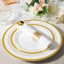JollyPack 100 Piece Disposable Gold Plastic Party Plates, Including 50 10 Inch Dinner Plates and 50 7 Inch for Dessert, Great for Parties, Weddings, Home Use, and Thanksgiving