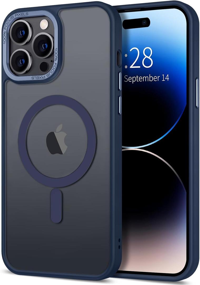 Hython Case for iPhone 14 Pro Case Magnetic Translucent Matte Phone Cases 6.1" [Compatible with MagSafe] Thin Slim Fit Shockproof Bumper Hard Protective Cover for Women Men Girls, Deep Blue