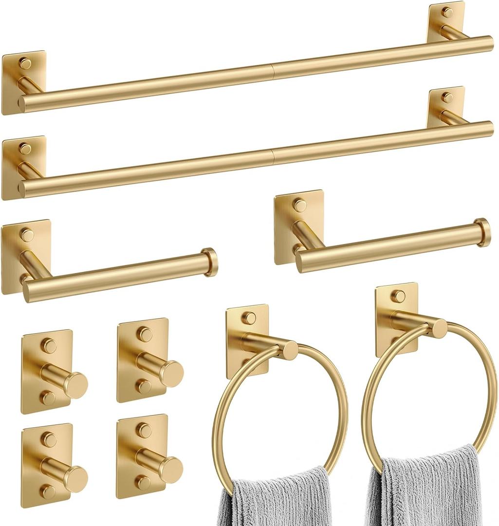 10 Pieces Bathroom Hardware Accessories Set Brushed Gold Towel Bar Set Stainless Steel Towel Racks for Bathroom,Wall-Mounted 23.6 inch