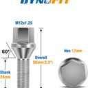 Dynofit M12x1.25 Lug Bolts Set Compatible with Je-ep Compass Cherokee Renegade, 20pcs 12mmx1.25 Lug Nuts Stud for Fiat 500 Dodge Dart Chrysler 200, 28mm Shank Wheel Bolts Replace OE#6511051AA 611-005