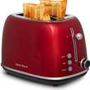 Roter Mond 2 Slice Toaster Retro Stainless Steel with Bagel, Cancel, and Defrost Functions, 6 Bread Shade Settings, Extra Wide Slots and Removable Crumb Tray, Red
