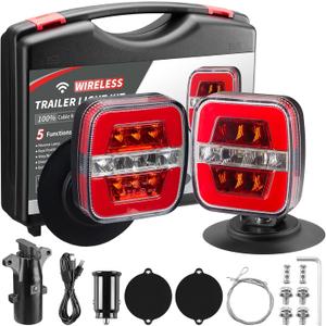 Wireless Trailer Lights - Magnetic Trailer Lights Adjustable Tow Light with Suction Cup, Rechargeable Towing Tail Light Kit Reverse Light Portable LED Towing Lights for Trucks, Boat, RV