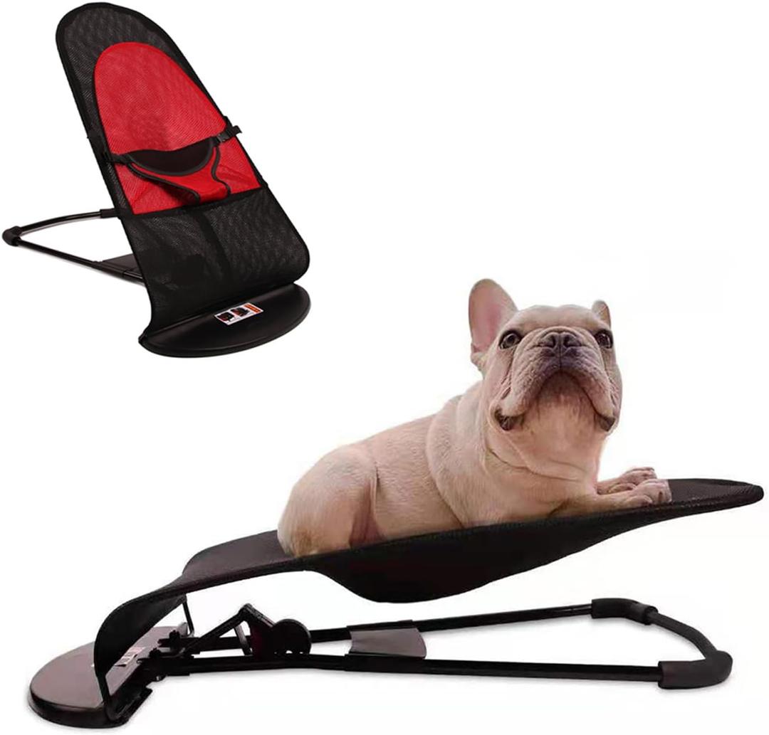 Dog Rocking Chair, Portable Cat Rocking Chair, Pet Dog Bed Cat Sofa, Foldable Rocking Chair Small Pet Rocker for Pets up to 30 lbs (Red) (Black with red double net)