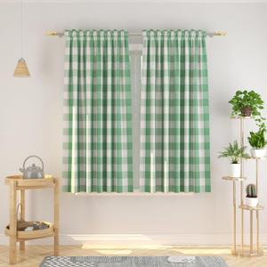 Buffalo Check Curtains 54 inches Length Cotton Basement Green and White Gingham Plaid Kitchen Window Curtain Panels Living Room Checker Drapes Bedroom Rod Pocket Window Treatment 2 Panels